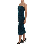 Dolce & Gabbana Silk Blend Blue Satin Fitted Strapless Dress DR28819