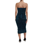 Dolce & Gabbana Silk Blend Blue Satin Fitted Strapless Dress DR28819