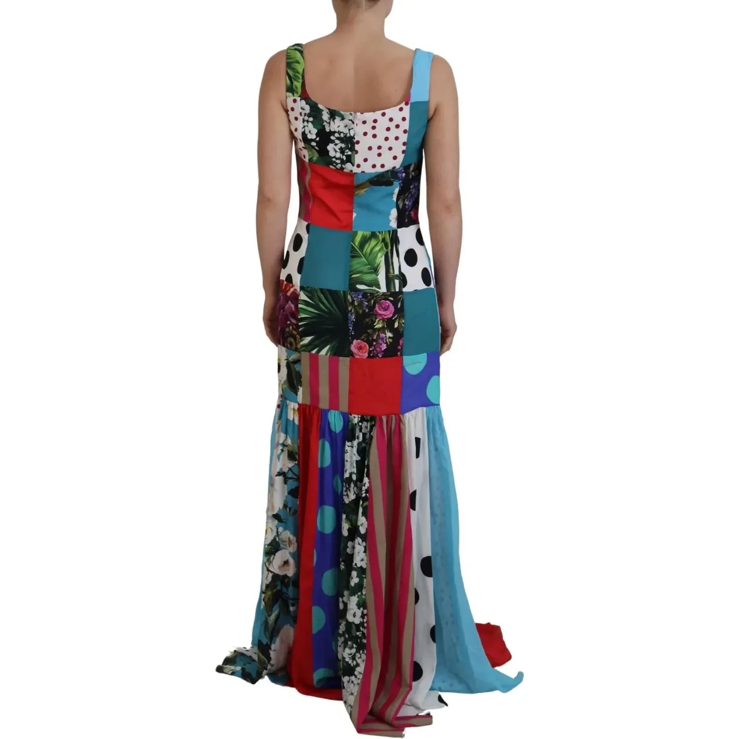 Dolce & Gabbana Silk Multicolor Patchwork Sheath Maxi Dress DR28868-40
