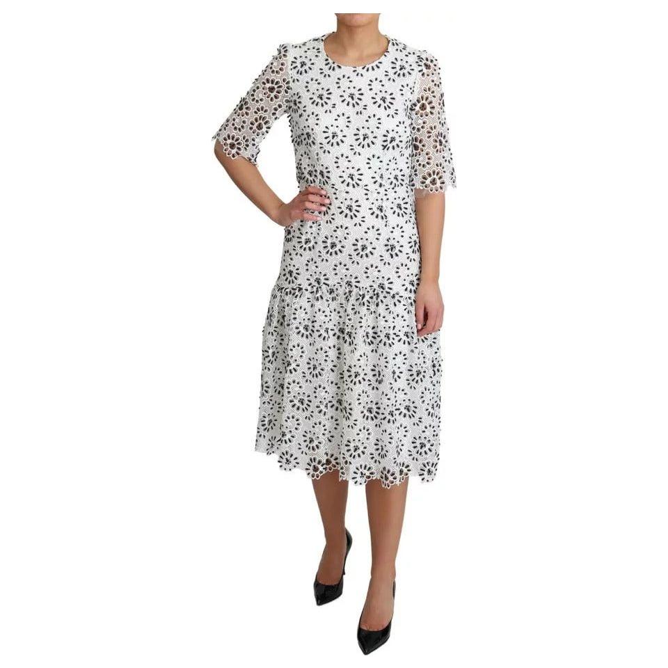 Dolce & Gabbana White Cutout Design Polyester A-line Midi Dress DR28009-42
