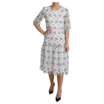 Dolce & Gabbana White Cutout Design Polyester A-line Midi Dress DR28009-42