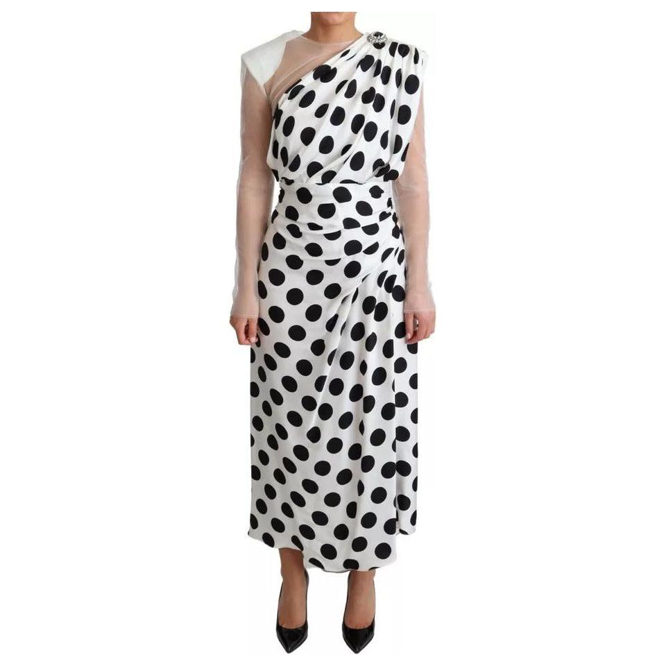 Dolce & Gabbana White Polka Dots Crystal One Shoulder Dress DR2798-40