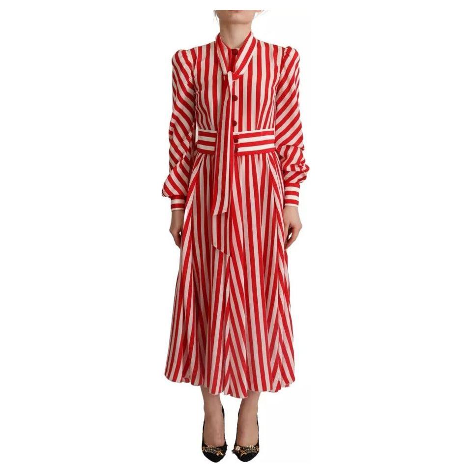 Dolce & Gabbana White Red Silk A-Line Shift Gown Maxi Dress DR28622-40
