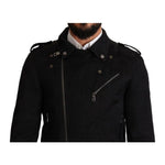 Dolce & Gabbana Black Brocade Full Zip Biker Coat Jacket JKT2906-48
