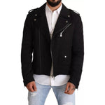 Dolce & Gabbana Black Brocade Full Zip Biker Coat Jacket JKT2906-48