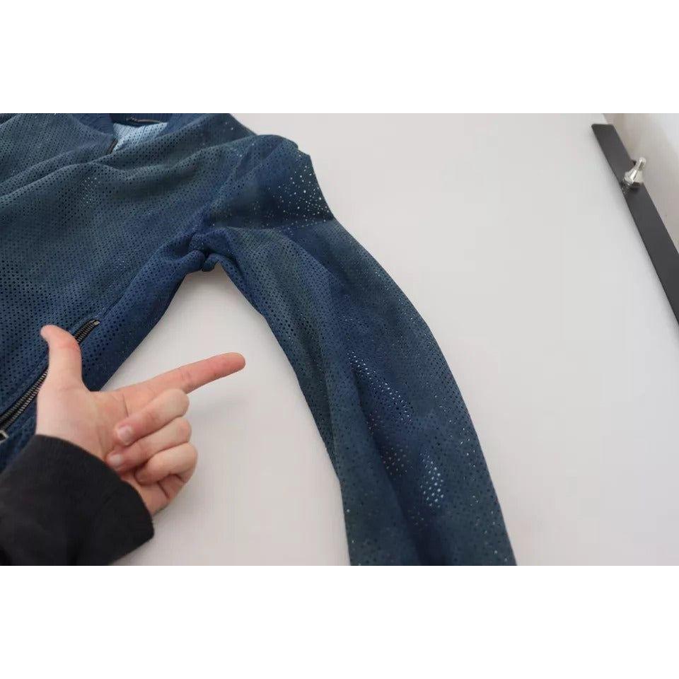 Dolce & Gabbana Blue Leather Perforated Full Zip Jacket JKT3359-46