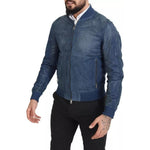Dolce & Gabbana Blue Leather Perforated Full Zip Jacket JKT3359-46