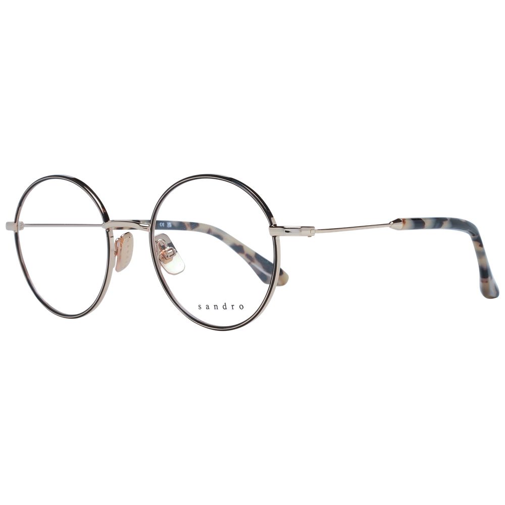 Sandro Black Women Glasses Frame in stainless steel with full-rim panto style, includes branded case, frame size 135mm, no protection.