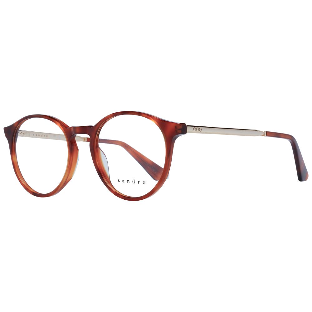 Sandro Brown Women Glasses Frame in full-rim acetate, round style, demo lenses, branded case included.