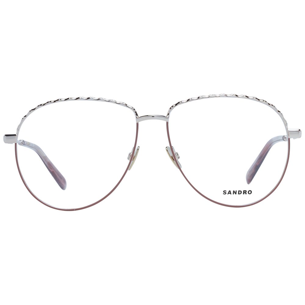Sandro Brown Women Glasses Frame, full-rim, metal, round style with demo plastic lenses, includes branded case.