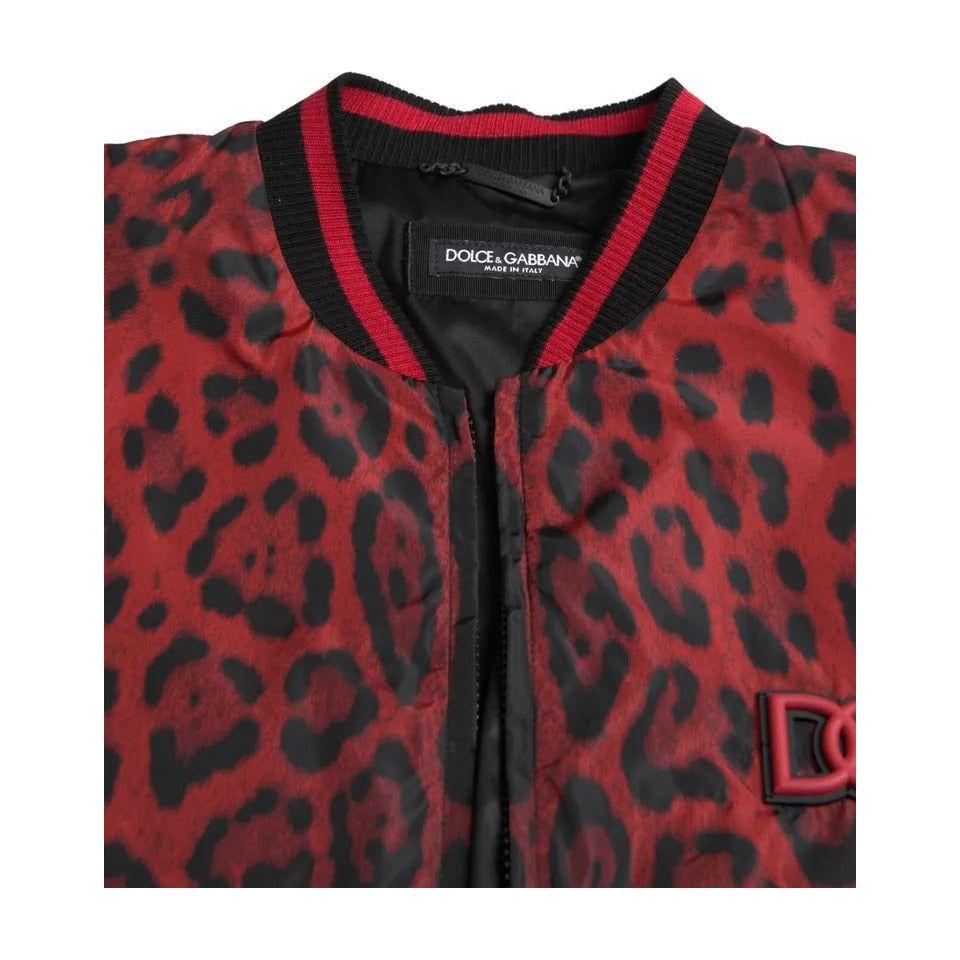Dolce & Gabbana Red Leopard Bomber Short Coat Jacket JKT3639-46