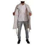 Dolce & Gabbana White Striped Cotton Robe Coat Wrap Jacket JKT3076-48