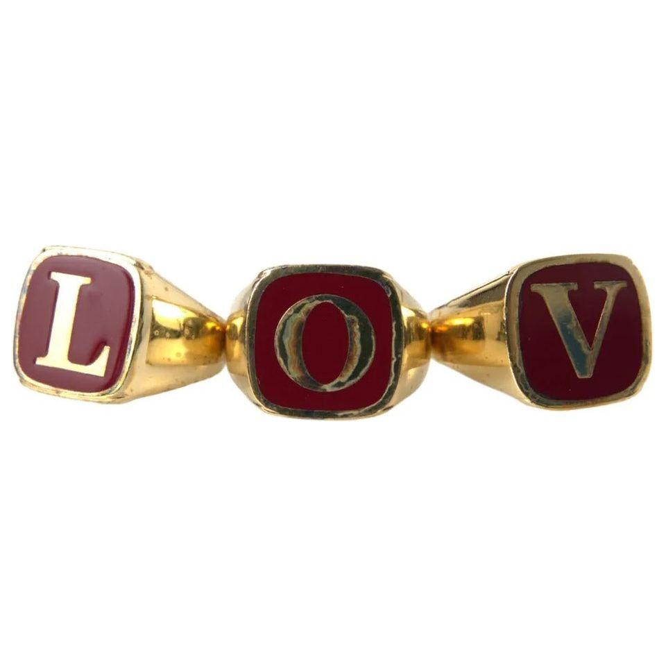 Dolce & Gabbana Gold Brass LOVE Enamel Set of 3 Ring SMYK1027