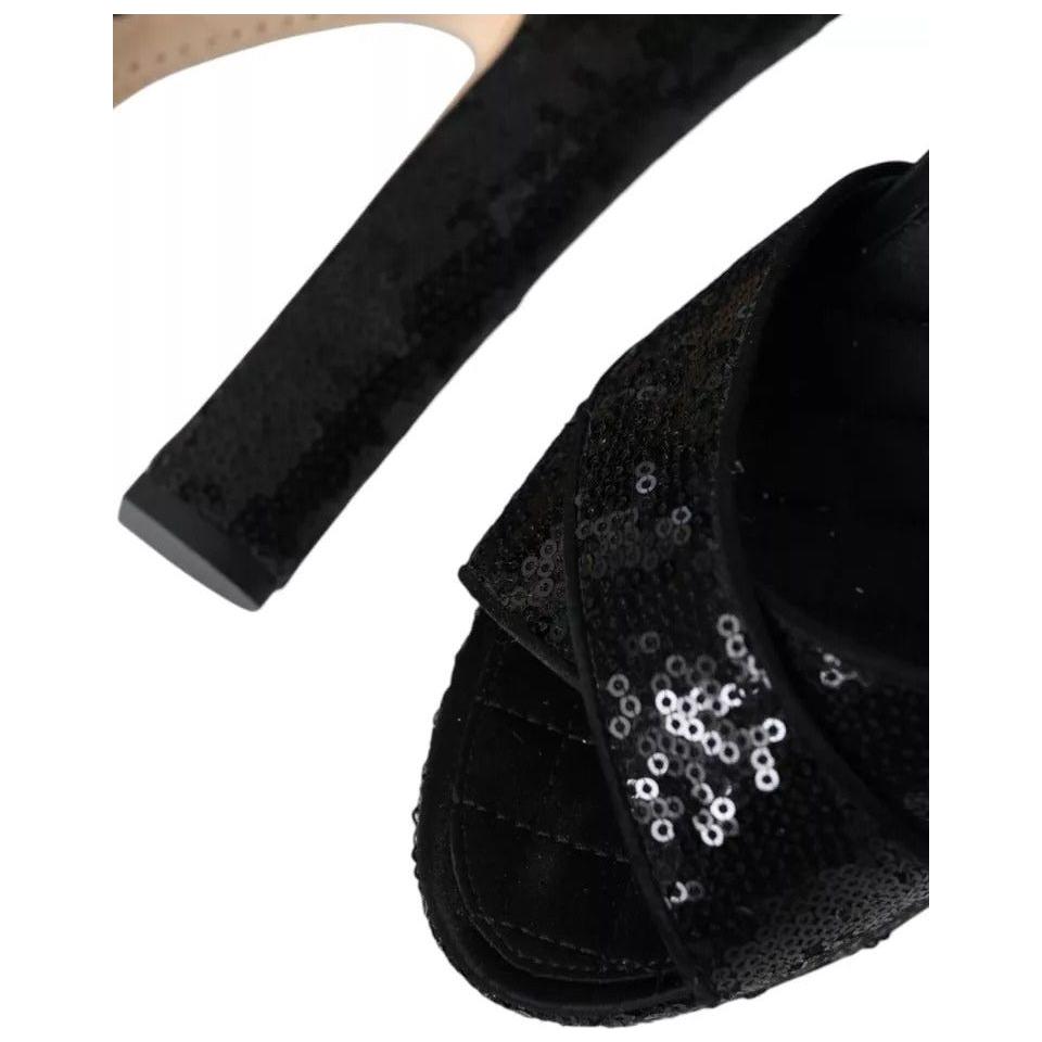 Dolce & Gabbana Black Sequin Ankle Strap Heels Sandals Shoes LA10916-38