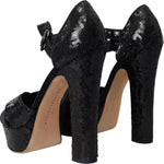 Dolce & Gabbana Black Sequin Ankle Strap Heels Sandals Shoes LA10916-38