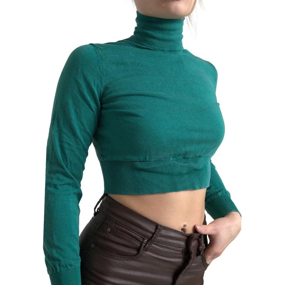 Dolce & Gabbana Dark Green Turtleneck Cropped Pullover Sweater TSH83131-40