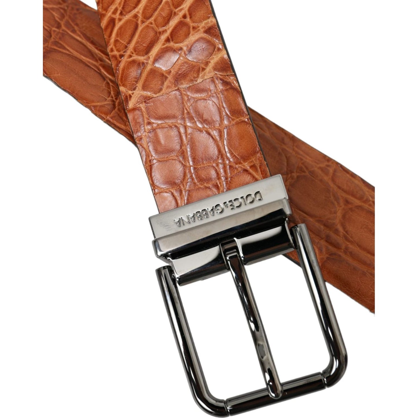 Dolce & Gabbana Brown Exotic Leather Silver Metal Buckle Belt