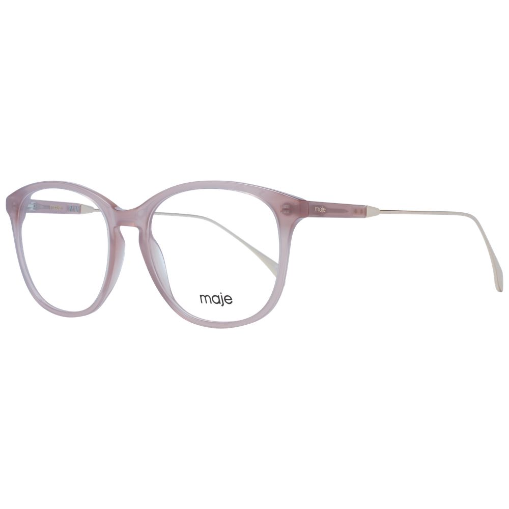 Maje Pink Women Glasses Frame in rose acetate, full-rim round style with demo lenses, size 51-16-140, includes branded case.