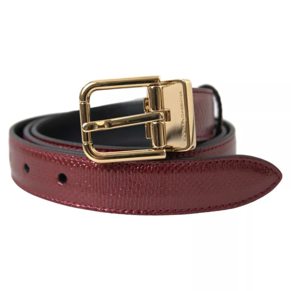 Dolce & Gabbana Maroon Leather Gold Metal Buckle Men Belt BEL9104-90