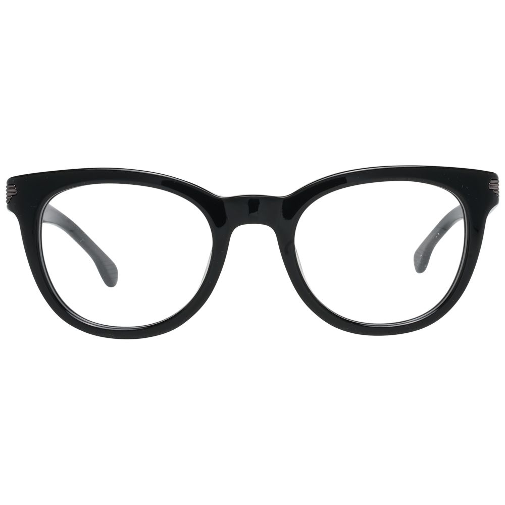 Lozza Black Women Glasses Frame in plastic with full-rim round style, size 47-21-135, includes branded case, no extra features.