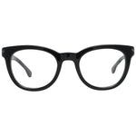 Lozza Black Women Glasses Frame in plastic with full-rim round style, size 47-21-135, includes branded case, no extra features.