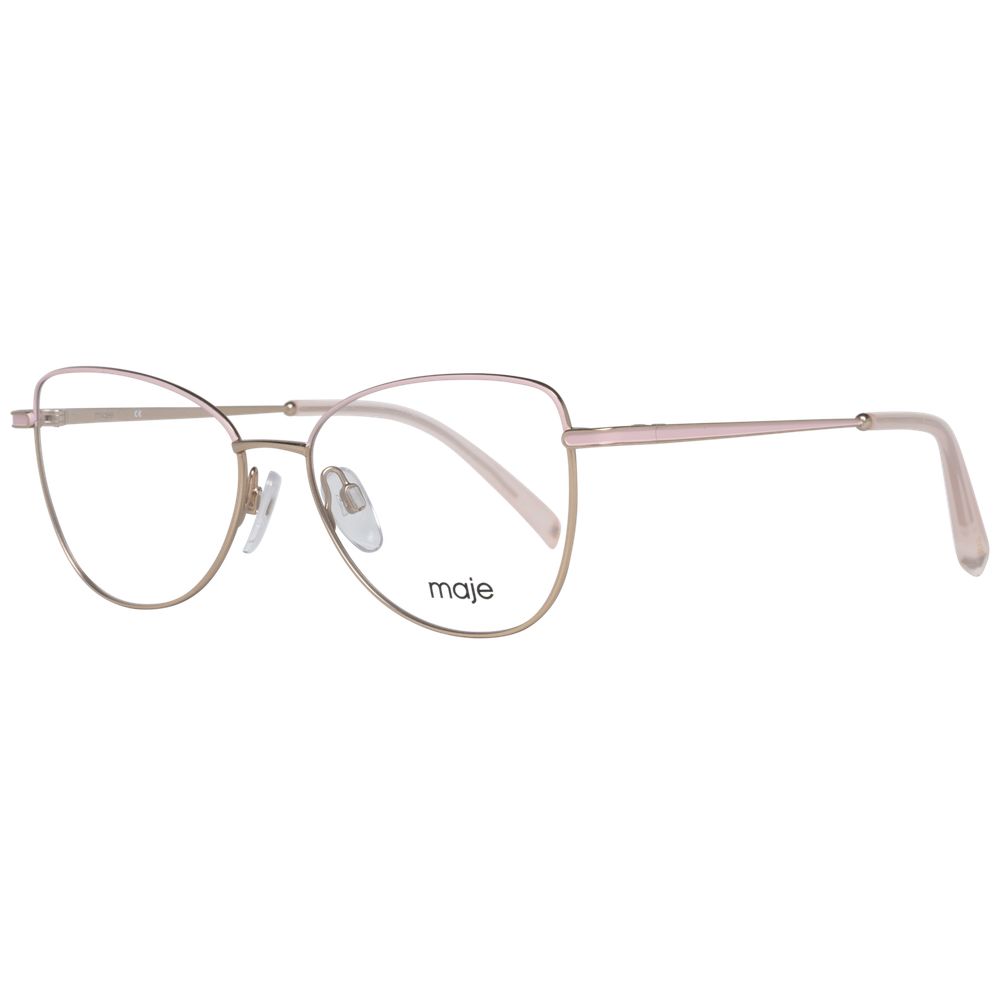 Maje Pink Women Glasses Frame, rose gold metal, full-rim style, size 52-15-135 with a branded case, for women seeking stylish eyewear.