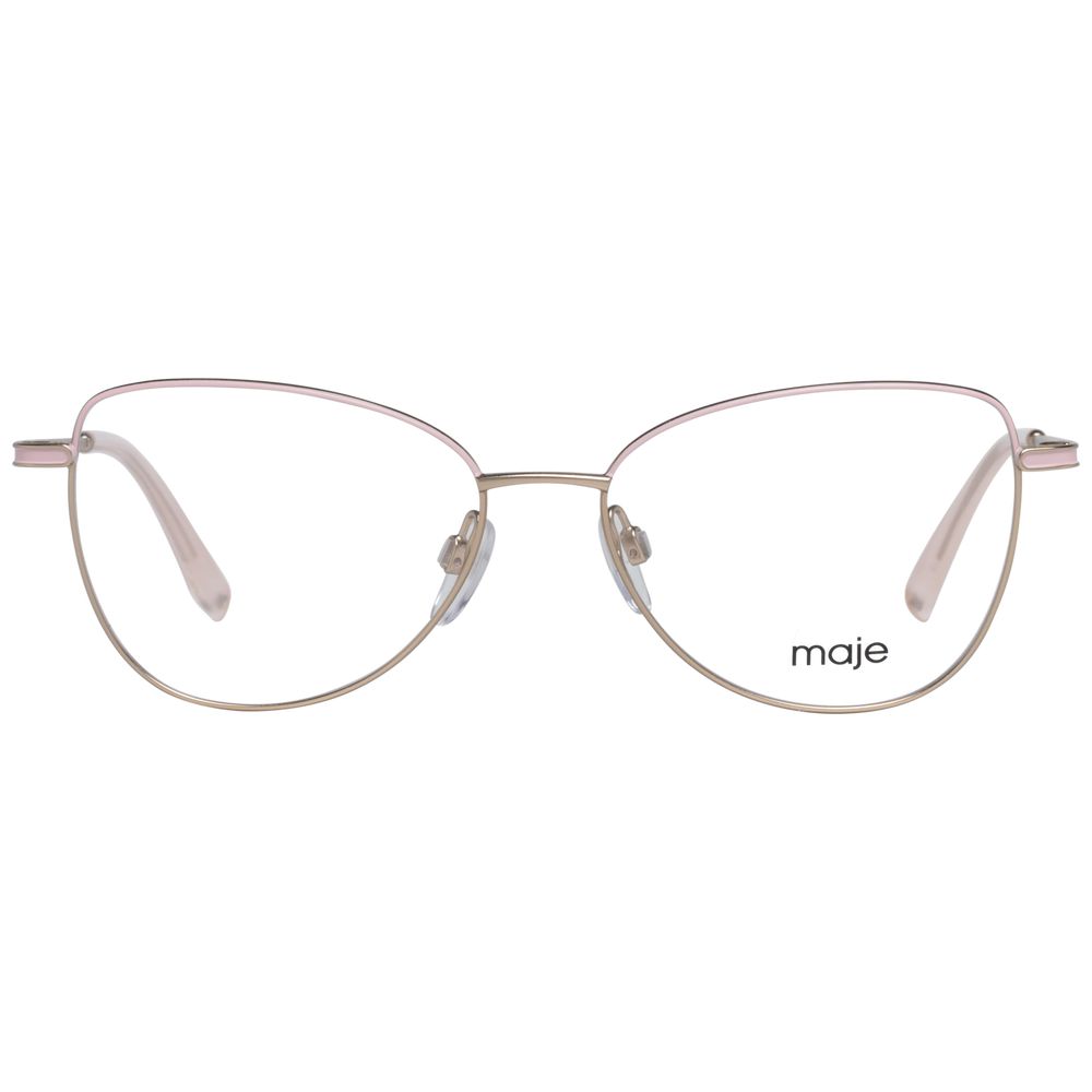 Maje Pink Women Glasses Frame in rose gold metal, full-rim style, featuring a branded case, size 52-15-135.