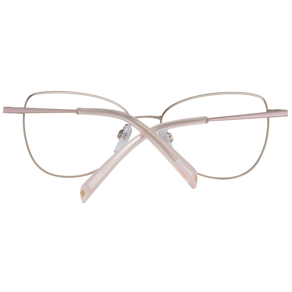 Maje Pink Women Glasses Frame, rose metal full-rim, size 52-15-135, with gold frame color and no spring hinge, includes branded case.