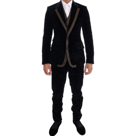 Dolce & Gabbana Blue Velvet Two Button Slim 3 Piece Suit