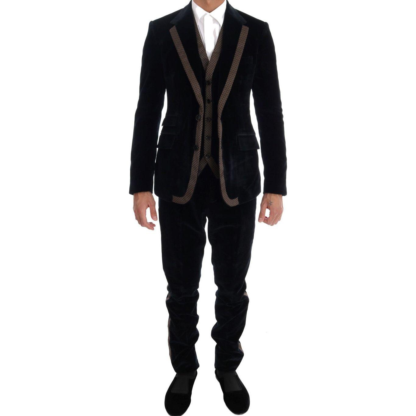 Dolce & Gabbana Blue Velvet Two Button Slim 3 Piece Suit KOS1131-4
