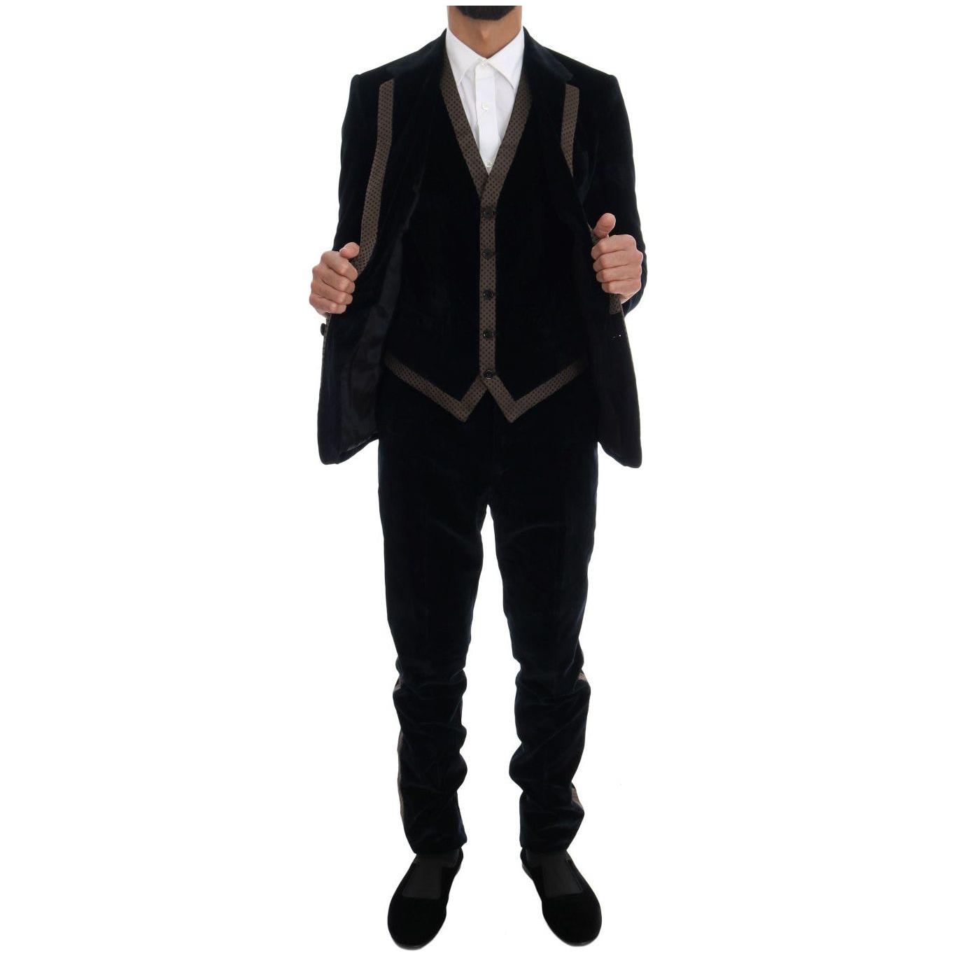 Dolce & Gabbana Blue Velvet Two Button Slim 3 Piece Suit KOS1131-4