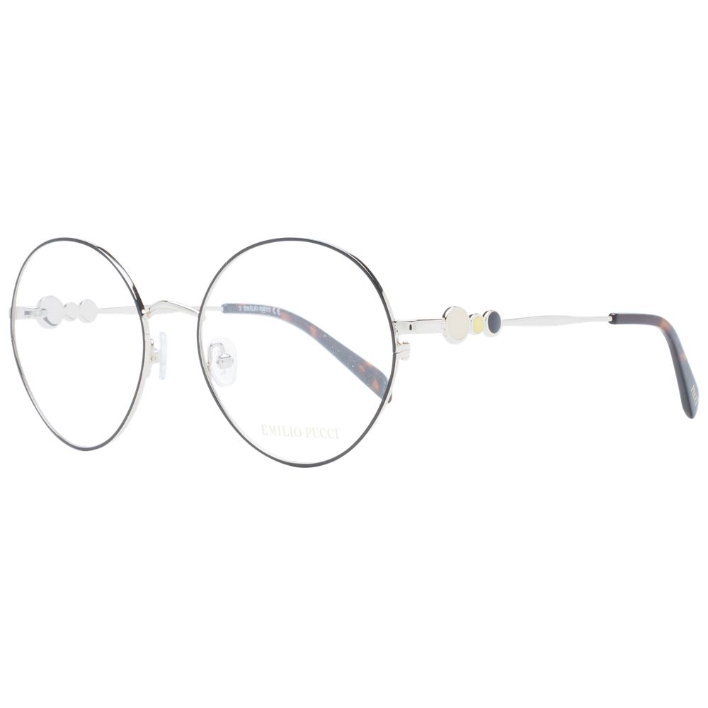 Emilio Pucci Black Women Glasses Frame, metal round full-rim design, demo lenses, size 55-18-140, includes branded case.