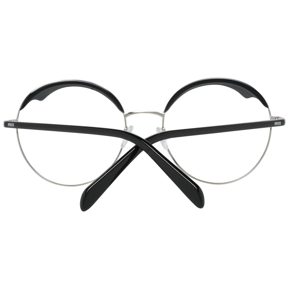 Emilio Pucci Black Women Glasses Frame with metal and plastic full-rim design, including branded case for stylish eyewear.