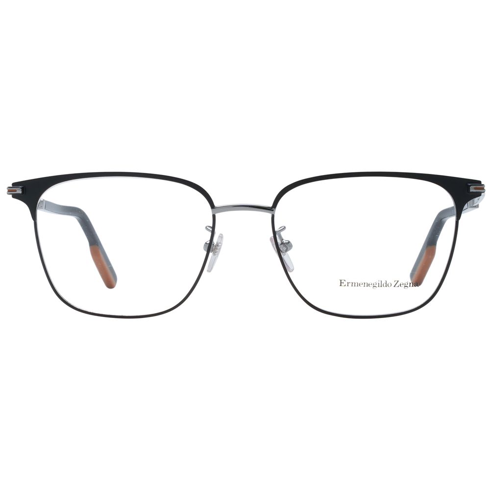 Ermenegildo Zegna Black Men Glasses Frame with full-rim metal design; demo lenses included; size 54-17-145; square style.