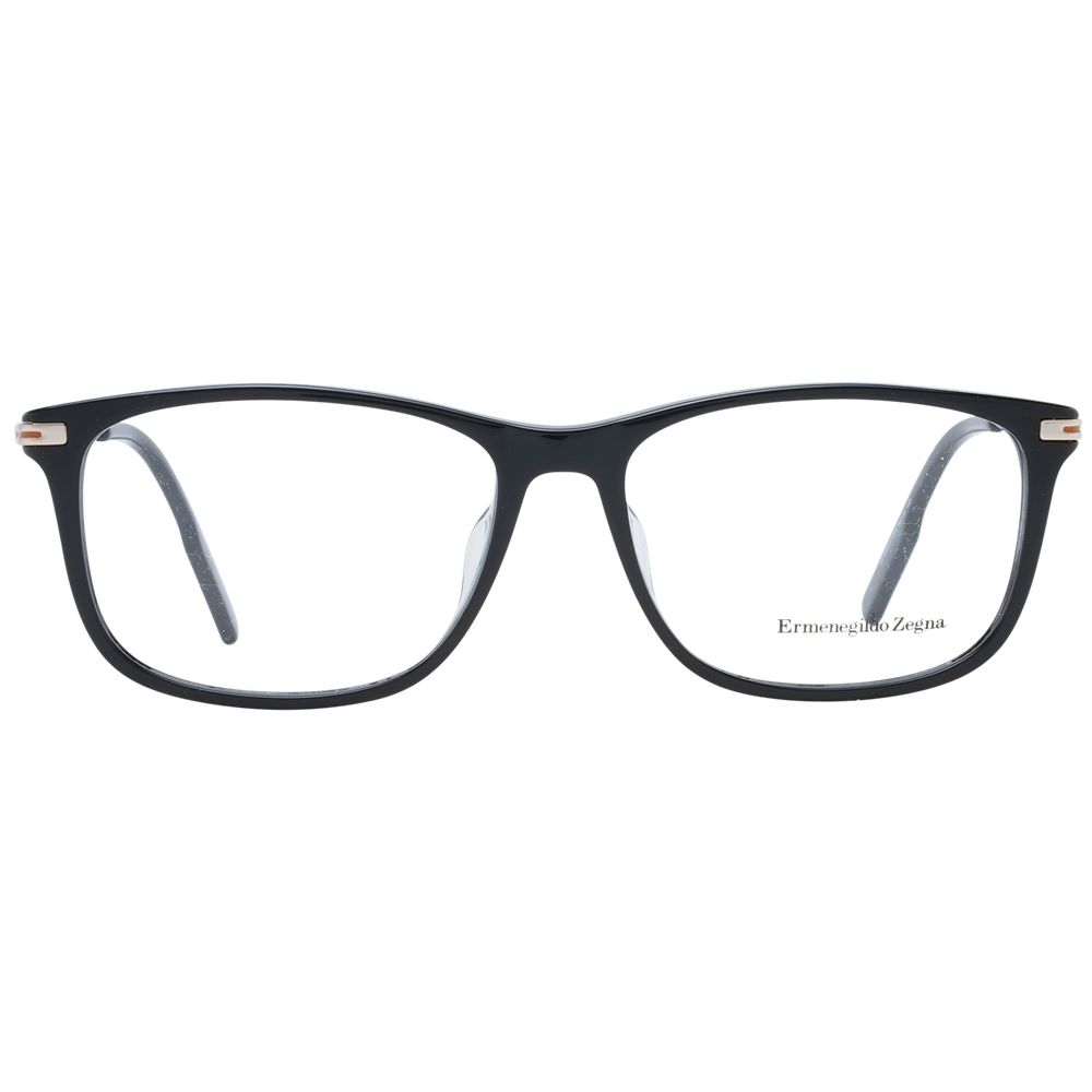 Ermenegildo Zegna Black Men Glasses Frame, full-rim black plastic rectangular style, includes branded case, size 56-16-145.