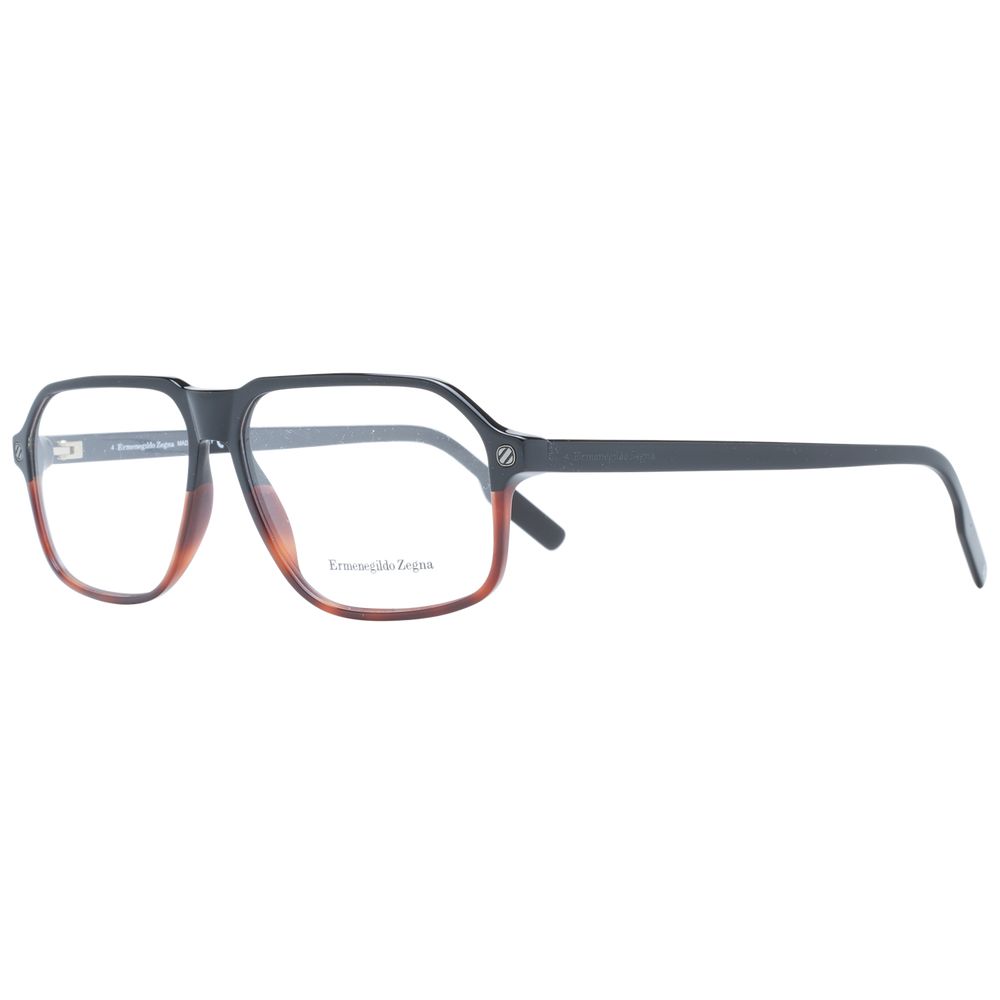 Ermenegildo Zegna Black Men Glasses Frame, full-rim plastic aviator style with demo lenses, in black color.