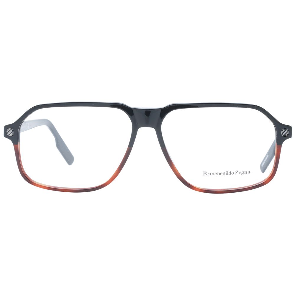 Ermenegildo Zegna Black Men Glasses Frame, full-rim plastic aviator design with demo lenses, includes branded case.
