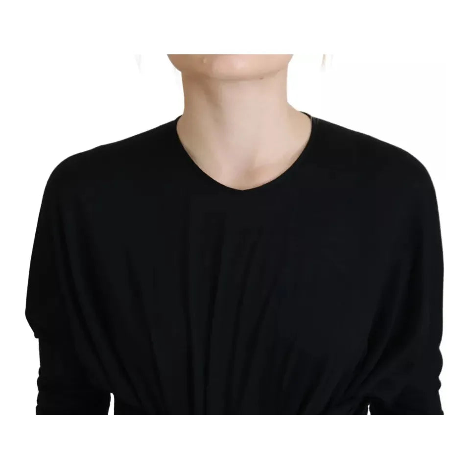 Dolce & Gabbana Black Sheath Midi Gown Wool Wrap Dress DR28808#2-42