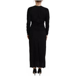 Dolce & Gabbana Black Sheath Midi Gown Wool Wrap Dress DR28808#2-42