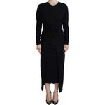 Dolce & Gabbana Black Sheath Midi Gown Wool Wrap Dress DR28808#2-42