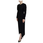 Dolce & Gabbana Black Sheath Midi Gown Wool Wrap Dress DR28808#2-42