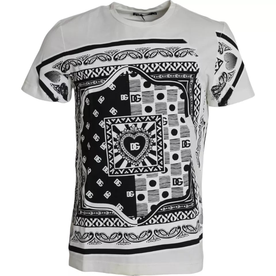 Dolce & Gabbana White Bandana Print Cotton Short Sleeves Men T-shirt TSH86437-48