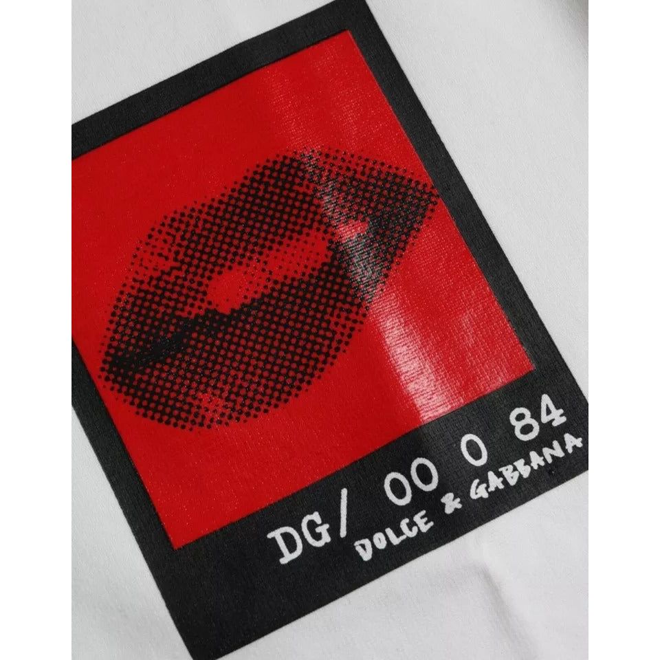 Dolce & Gabbana White Red Lips Print Cotton Men T-shirt TSH86388-48