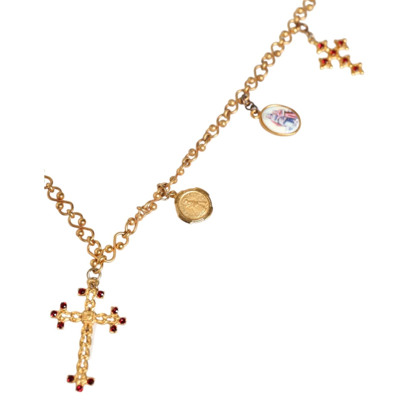 Dolce & Gabbana Gold Tone Brass Chain Religious Cross Pendant Necklace Necklace