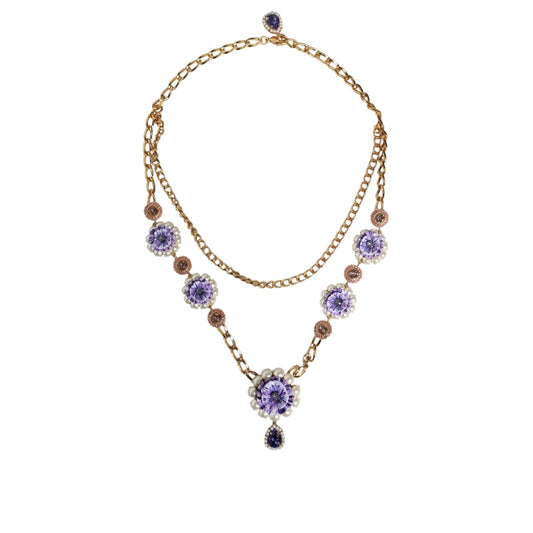 Dolce & Gabbana Gold Tone Floral Crystals Embellished Layered Necklace Necklace