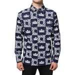 Dolce & Gabbana Blue Crown Logo Print Slim Fit Cotton Shirt TSH87099-38