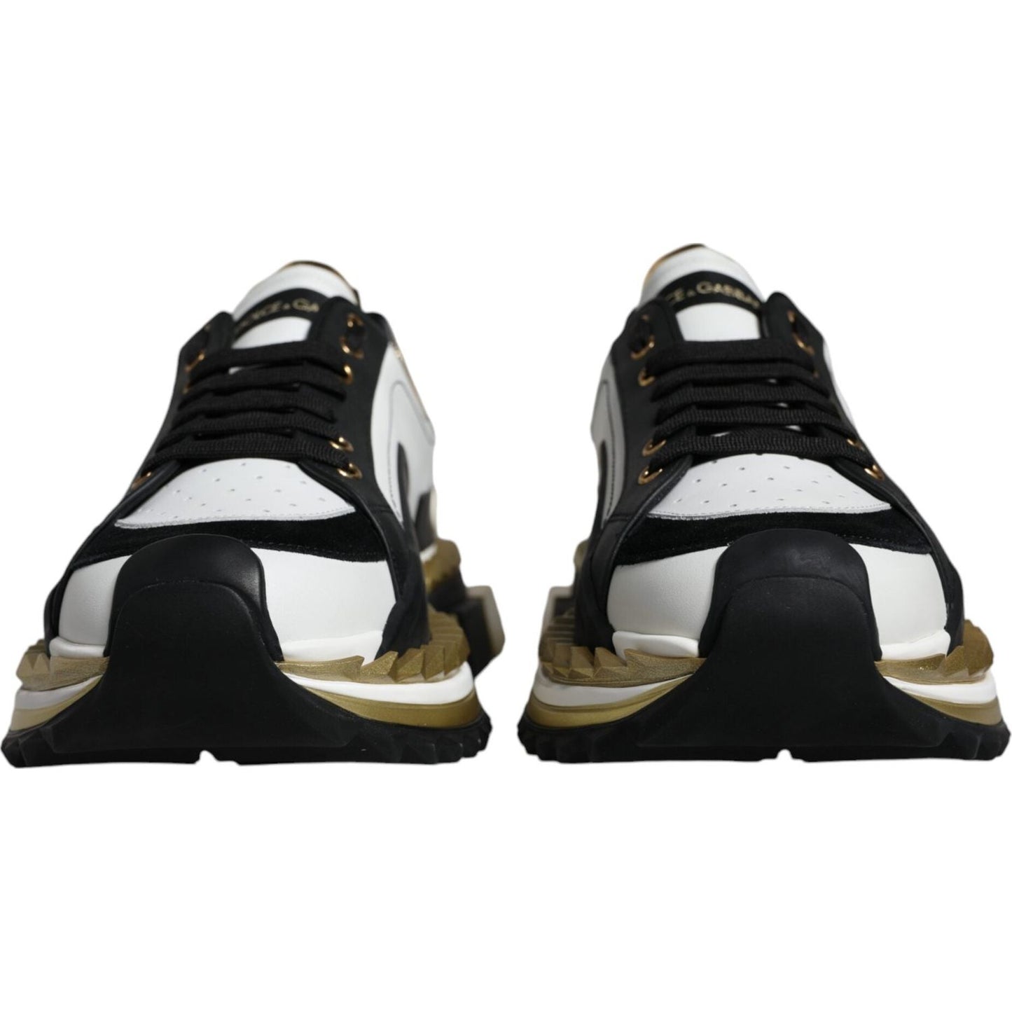 Dolce & Gabbana White Gold Black Leather SUPER KING Sneakers Shoes MV5275-41