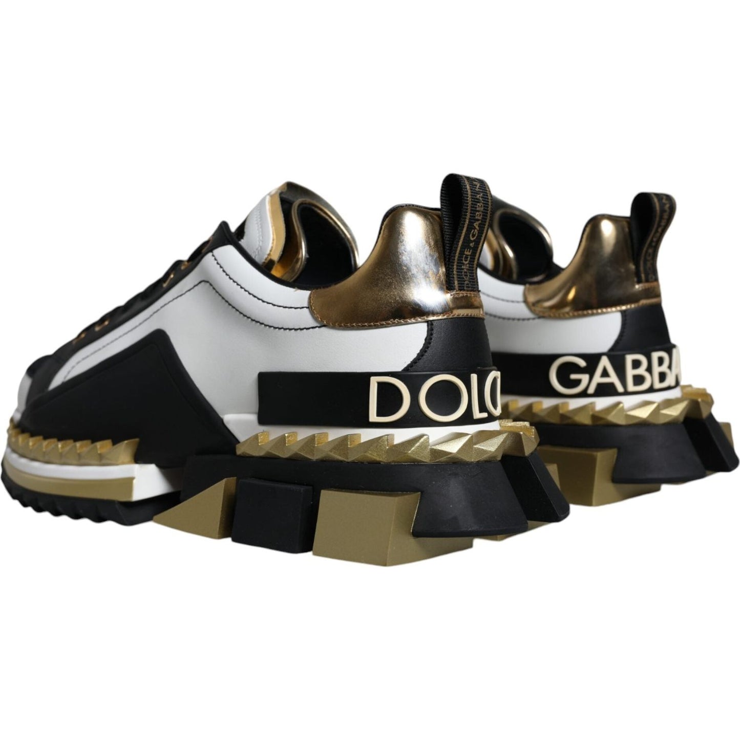 Dolce & Gabbana White Gold Black Leather SUPER KING Sneakers Shoes MV5275-41