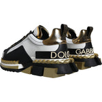 Dolce & Gabbana White Gold Black Leather SUPER KING Sneakers Shoes MV5275-41