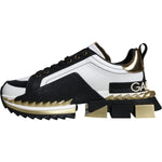 Dolce & Gabbana White Gold Black Leather SUPER KING Sneakers Shoes MV5275-41